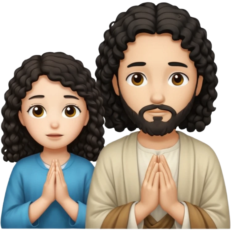 Jesús osea dios con una niña de rulos morocha orando emoji