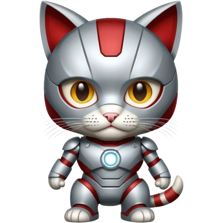 gray and white striped cat in an Iron Man costume emoji