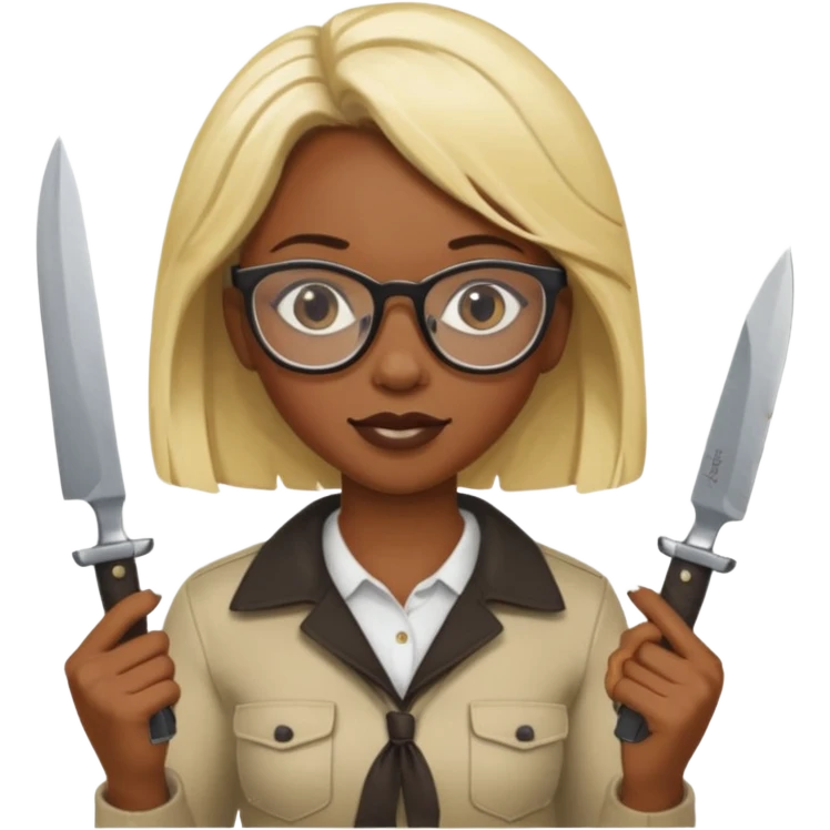 blonde black woman with glasses and knives emoji