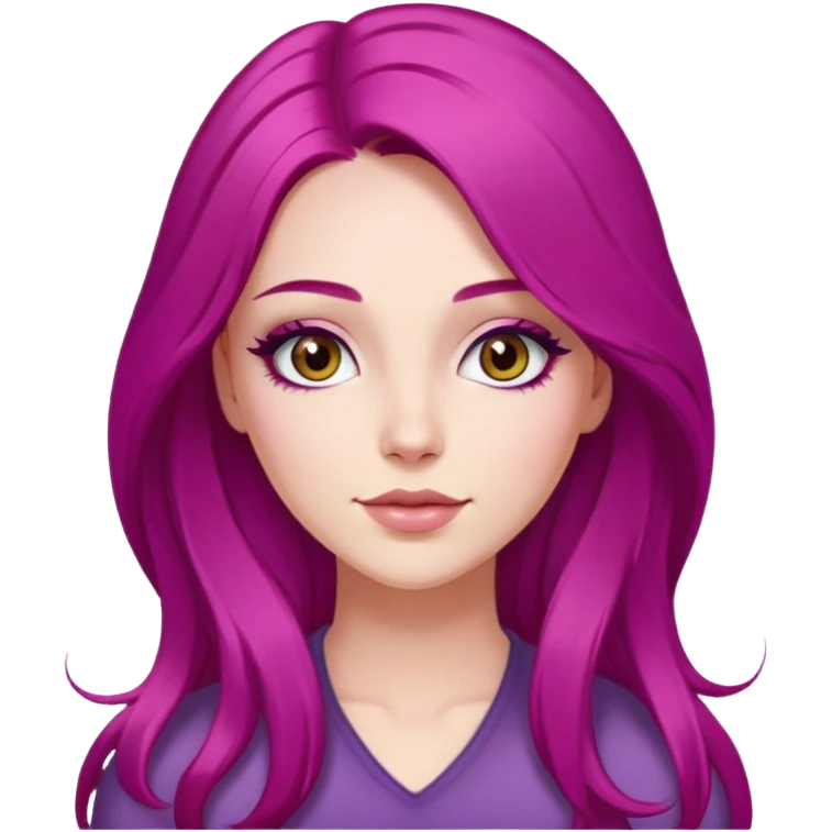 pretty woman with middle parted long magenta hair and long eyelashes brown eyes emoji