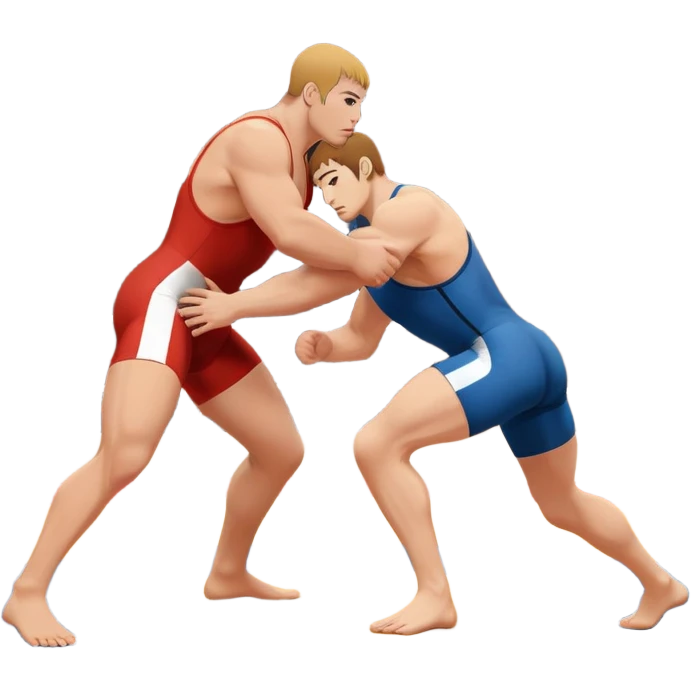 An icon representing freestyle wrestling, with two athletes engaged in a dynamic struggle on the mat. One wrestler attempts a takedown while the other counters, showcasing agility and technique. The background features a stylized wrestling ring with minimal design elements, emphasizing the action.  emoji