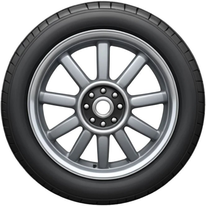 Front-view wheel, perfectly symmetrical, 6 or 8 short spokes, thick black rubber tire, wide heavy outer rim, clean design, centered. emoji