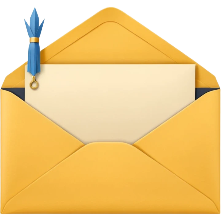 A simple emoji-style icon of a yellow manila envelope, flat and minimal, with clean edges, subtle paper texture, and a small graduation 2017 logo on the front, conveying academic completion and archived records. emoji