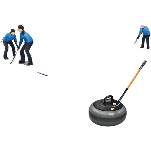 An icon showing a curling match on an indoor ice stadium, with a polished curling stone gliding toward the target and players sweeping. Spectators watch from stands, and flags hang above the rink. Transparent background highlights strategy and focus in the sport of curling. emoji