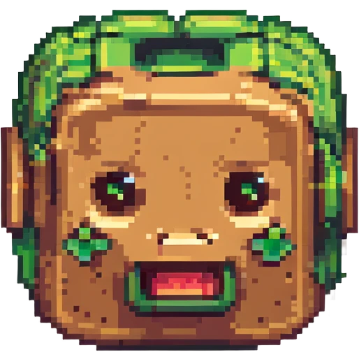 Minecraft support emoji, pixel art style, blocky, green and brown colors, inspired by Minecraft game emoji