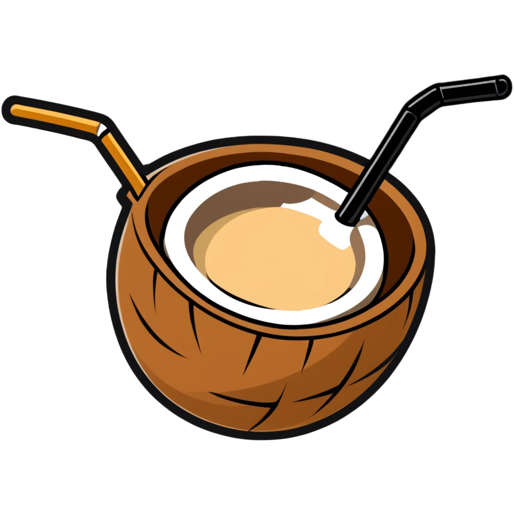 cut open coconut drink with straw emoji