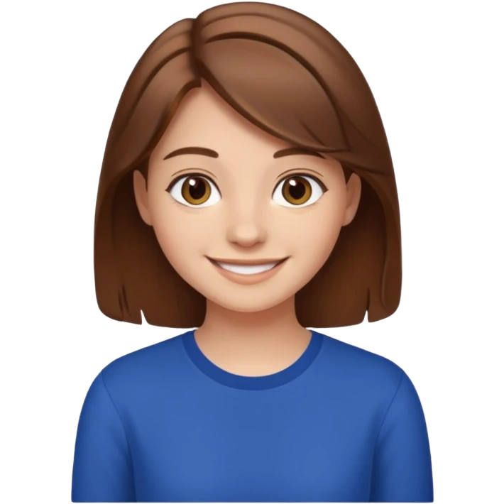 emoji of a friendly 18-year-old young woman with brown hair emoji