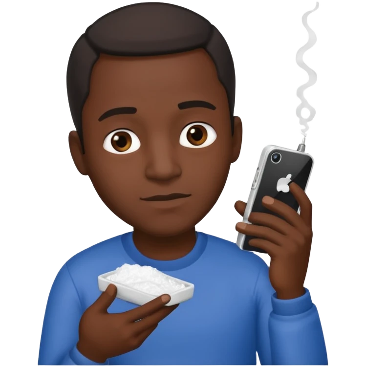 black man holding a phone with three lines of coke on it sideways  emoji