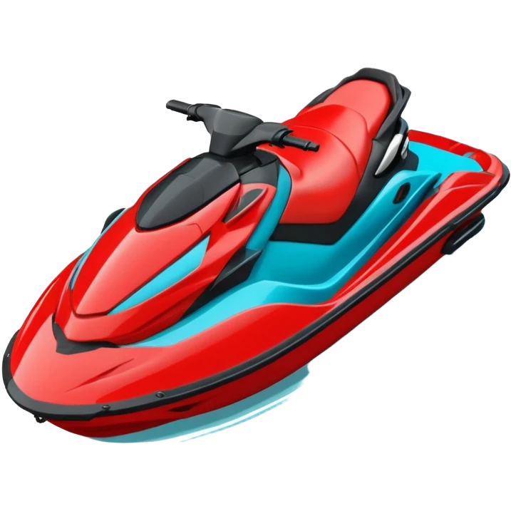 jet ski (red black and white all in the same amount. maybe a red a bit more dominant) on the sea. show the sea under the jet ski - blue with turquoise. no sky - white background instead. DO NOT REMOVE THE SEA AND THE WHITE WHEN FINALIZING!  NO ONE ON THE JET SKI  emoji