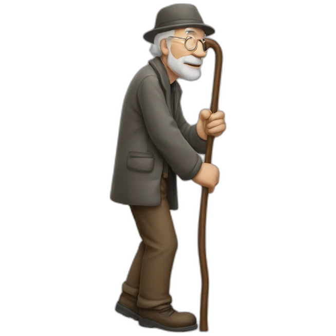 Old man leaning on a walking cane crancky b emoji
