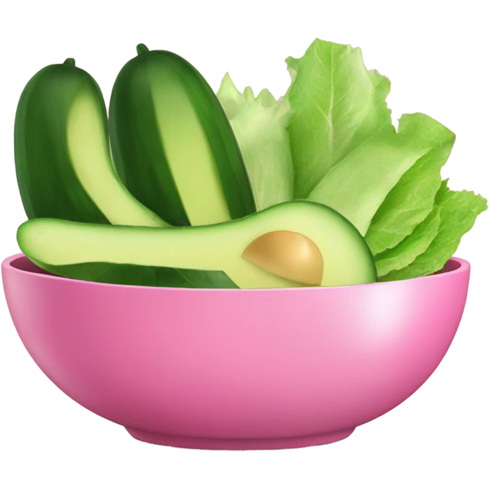 cucumber, avocado and lettuce chopped up in a pink bowl emoji