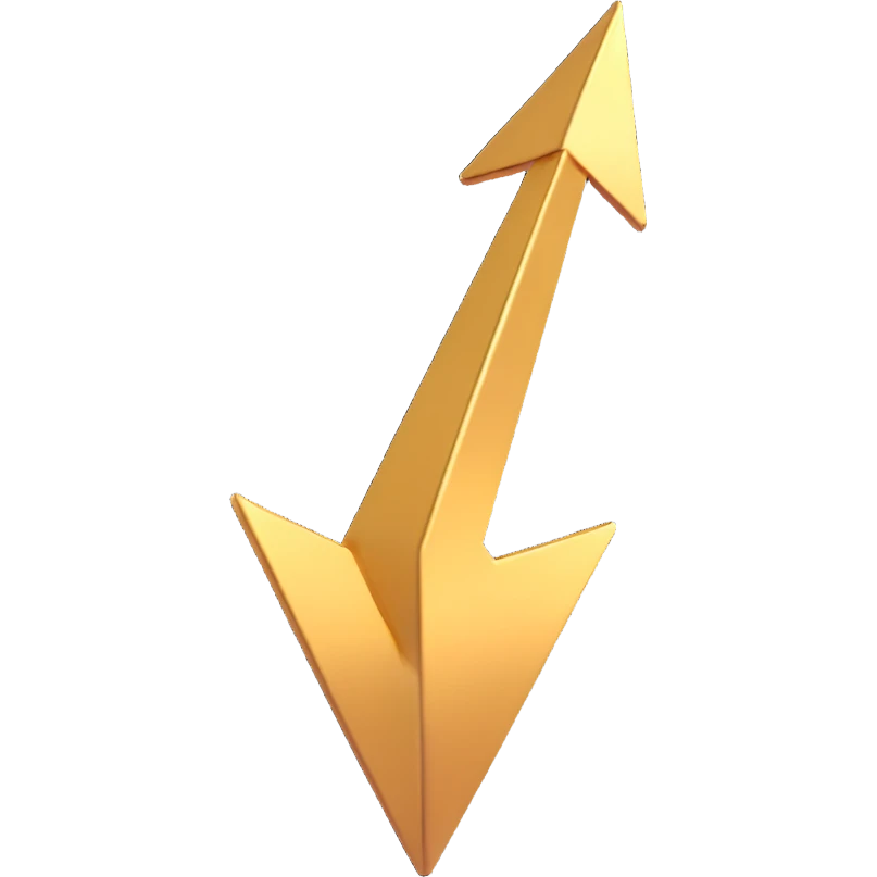 gold arrow pointing East, 3D style emoji