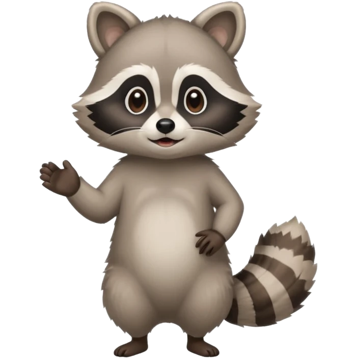 make full body standing cute racoon speaking. calm and no sharp edges. emoji