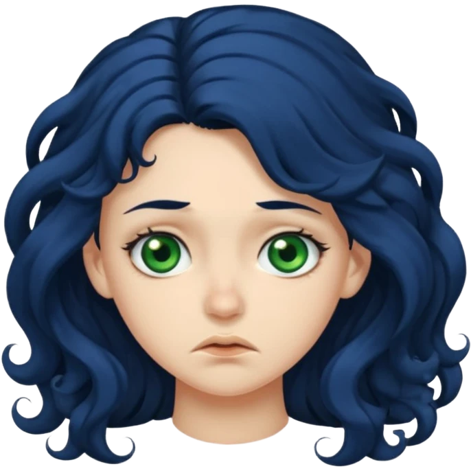 Girl with long  curly dark blue hair, green eyes, and very fair skin Disgusted emoji