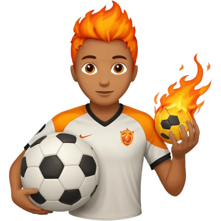 عکس یک فوتبالیست با یک توپ فوتبال به دست که توپ فوتبال دستش مثل فلبه emoji