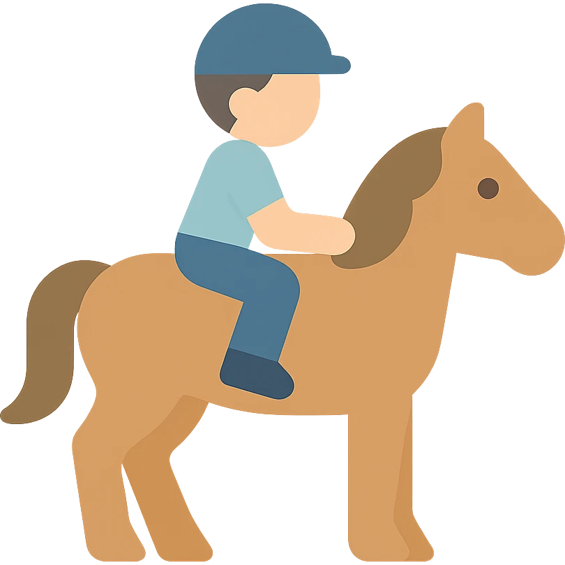 flat color icon of a child riding a horse, friendly and approachable, clean shapes emoji