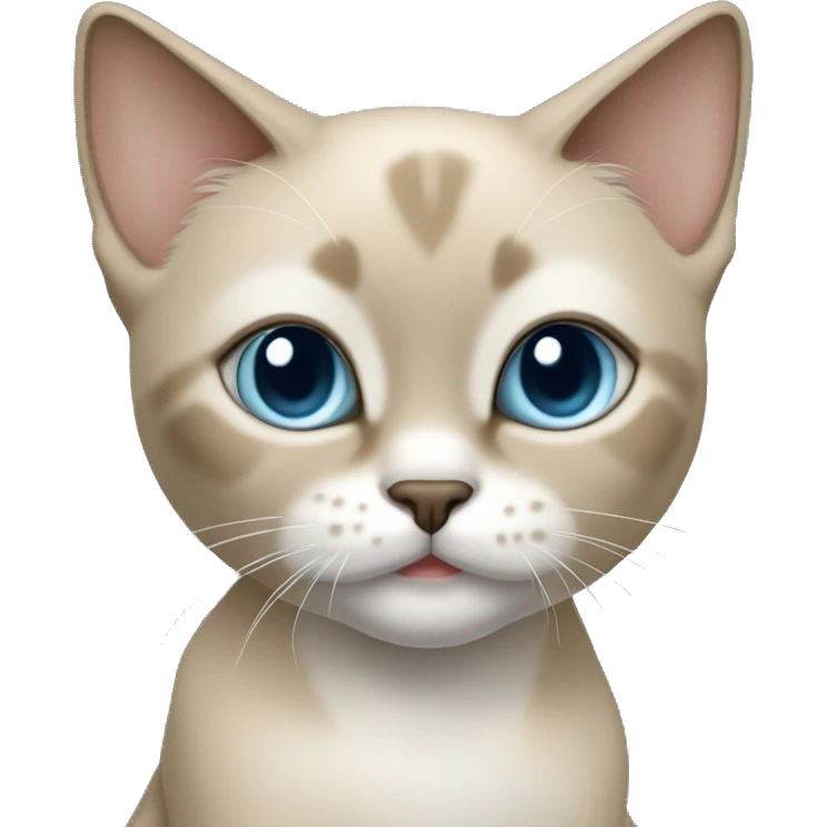 Thai breed cat with a light cream-brown body, dark gray nose and face, ears, and paws. sharp ears, and striking light blue eyes  emoji