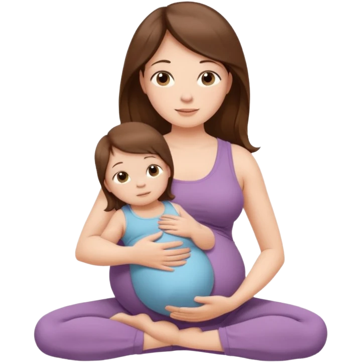 "Pregnant woman sitting in a yoga pose with long brown hair and fair skin, holding a newborn baby with short brown hair and fair skin." emoji
