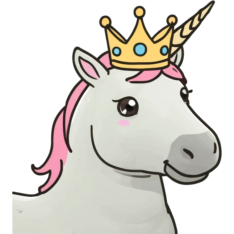 Unicorn wearing a crown eating ice cream while surfing emoji