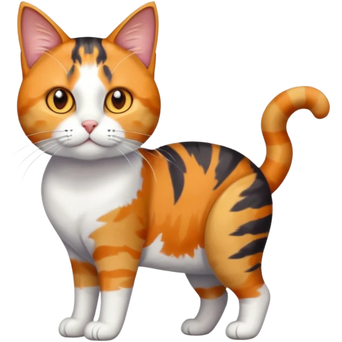 full body anxious looking colourful calico tabby cat with disproportioned head to body with fully white front legs emoji