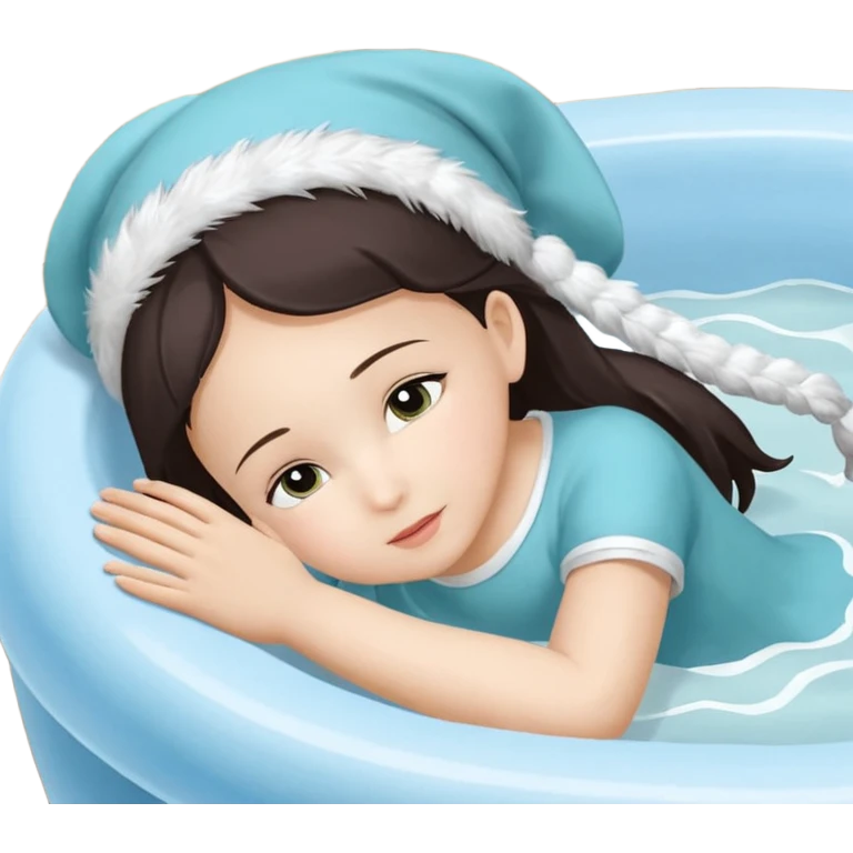 Девушка белокожая на беговой дорожке, с длинными светло-лиловыми волосами, в лиловом топе, в серых спортивных штанах, с черными ресницами emoji