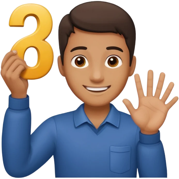 A Man holding the number 6 in one hand, and the number 7 in the other Hand.  emoji