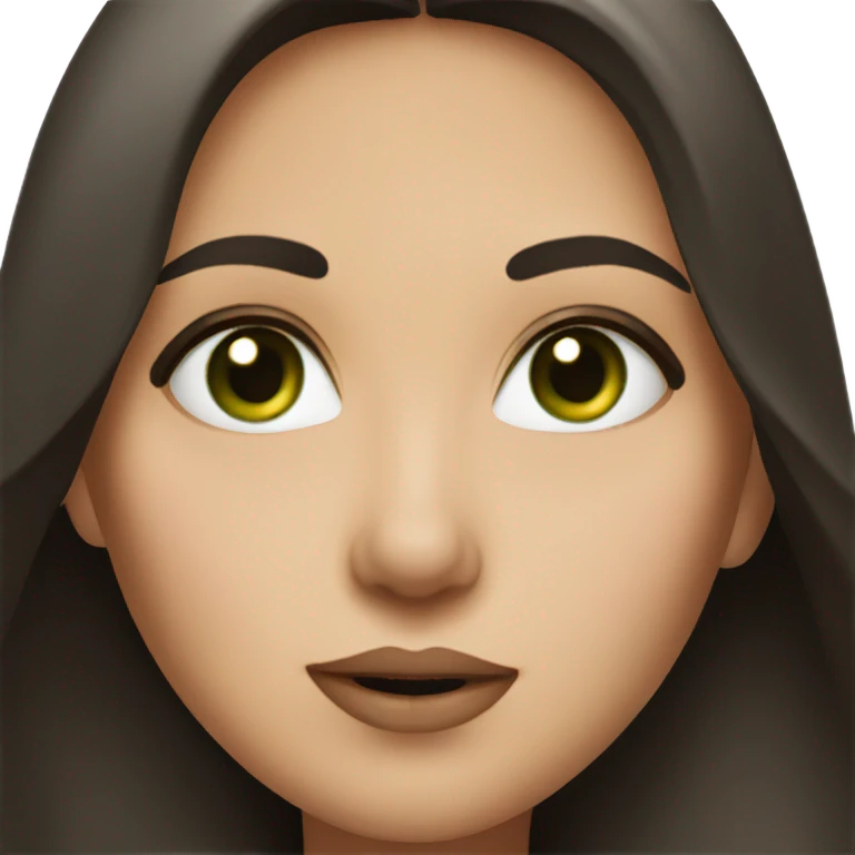 Woman with green eyes and long long dark brown super straight straight hair blowing a kiss emoji