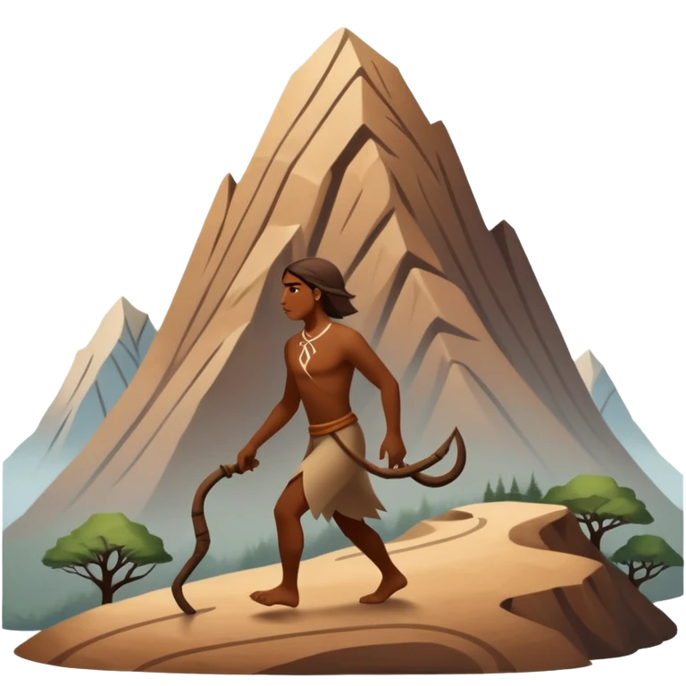 una figura humana sencilla como pintura rupestre caminando hacia una montaña la montaña hecha con líneas curvas primitivas
un animal totémico minimal 
un espiral tipo energía ancestral de fondo 
una mano prehistórica adaptada a ícono
Con una runa moderna inspirada en naturaleza emoji