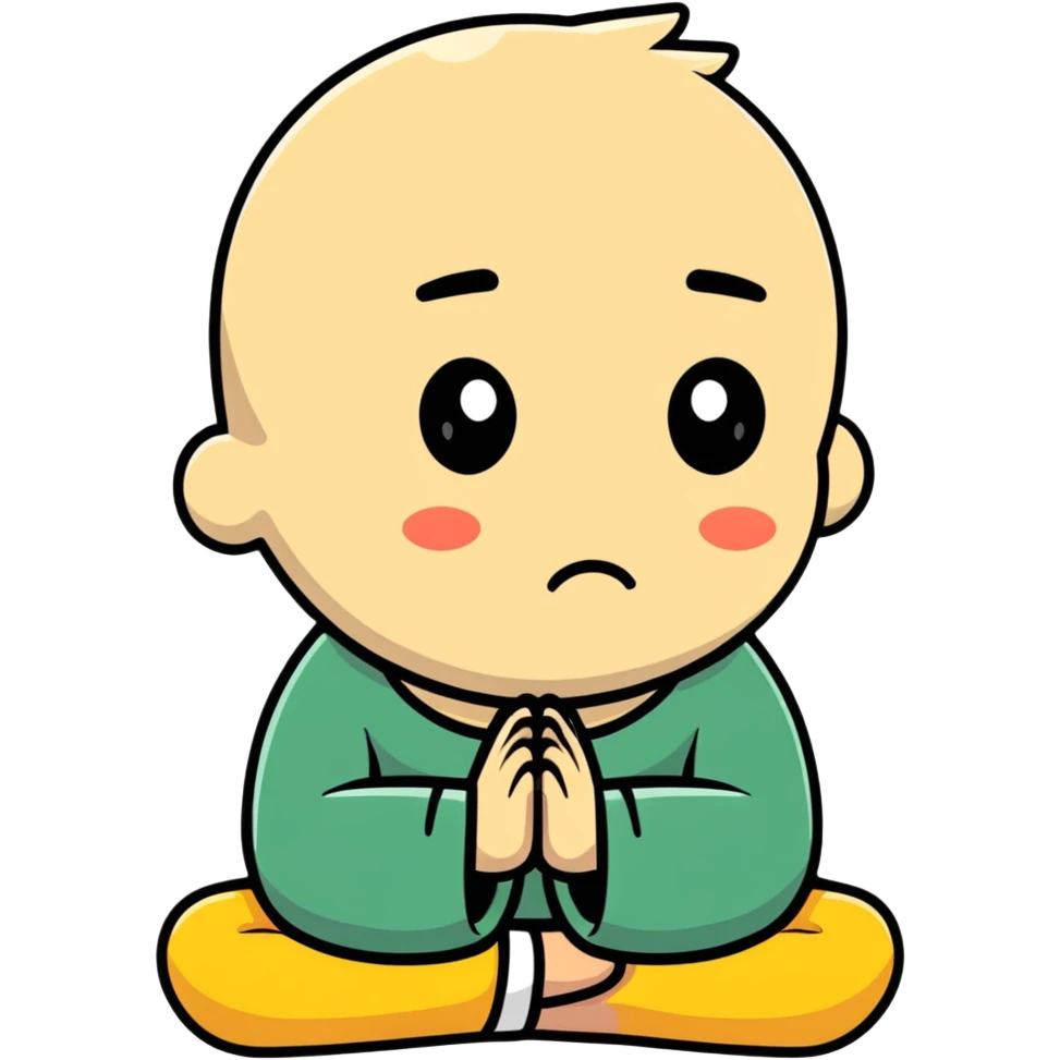 Character begging for forgiveness with sad eyes emoji