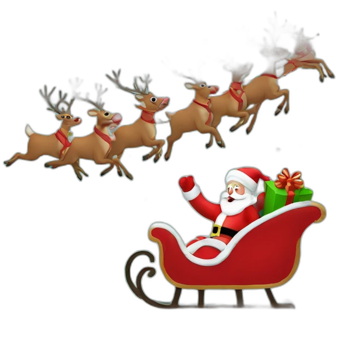 Santa Claus flies on a sleigh with reindeer emoji