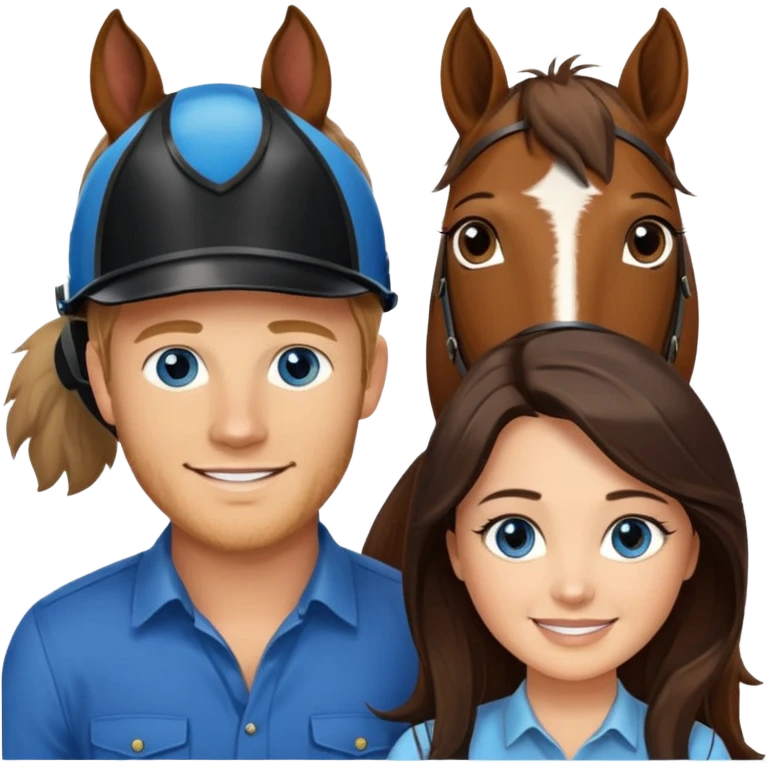 Smiling blue eyed trevor donovan with smiling danica mckellan with brown eyes and one brown horse emoji