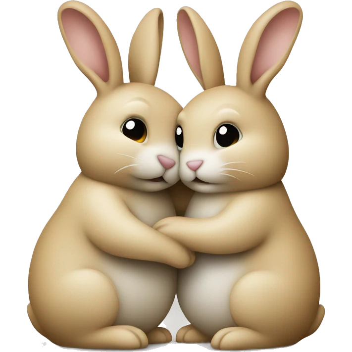 Two beige rabbits hug each other  emoji