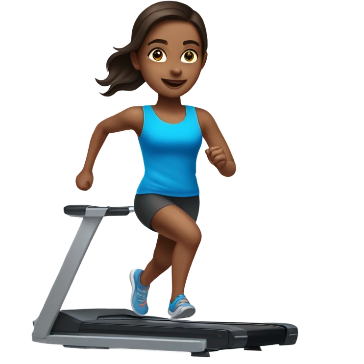 Realistic brunette girl with bright blue eyes running on treadmill  emoji