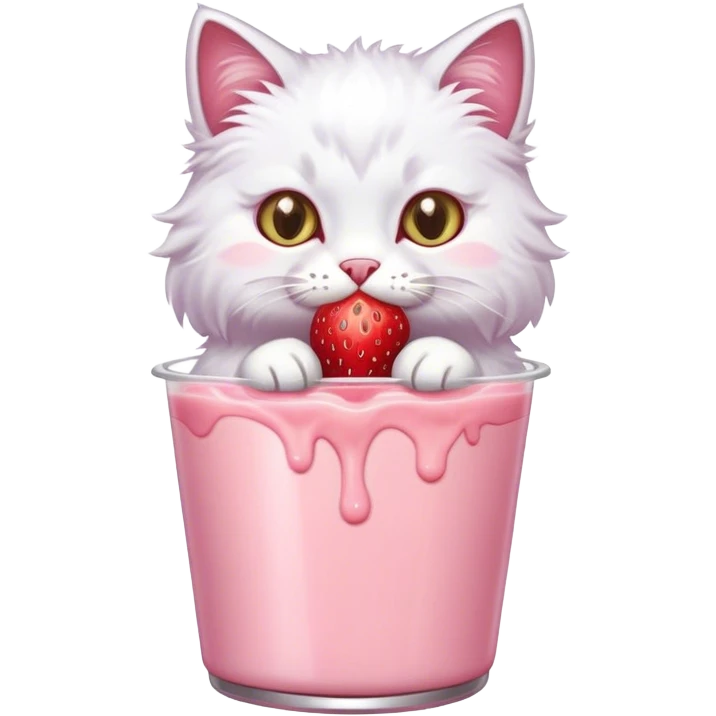 Cat eating some strawberry yogurt  emoji