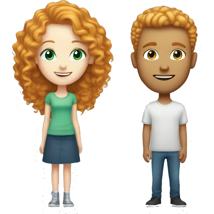 Ginger girl with blue green eyes and her taller boyfriend with light blonde short curly hair emoji