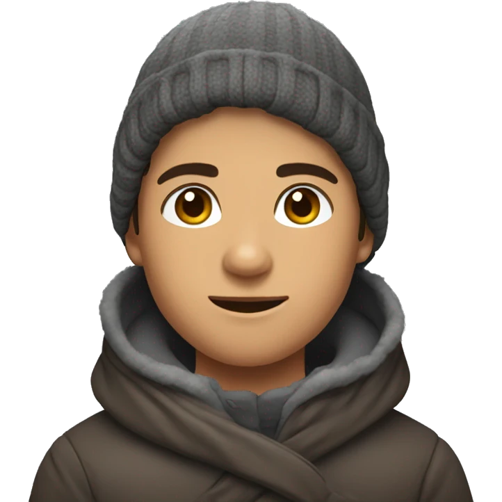 tanned pretty brunette boy wrapped in winter clothes  emoji