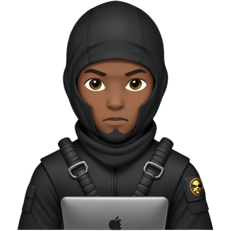 african-american mercenary black ninja hacker terminal command center emoji
