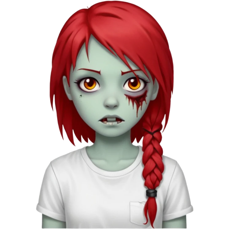 zombie girl with red long emo hair and white shirt emoji