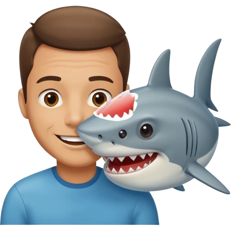Man kissing a picture of a shark emoji