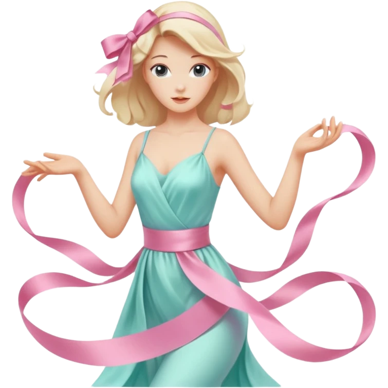 graceful female figure in motion with a ribbon emoji