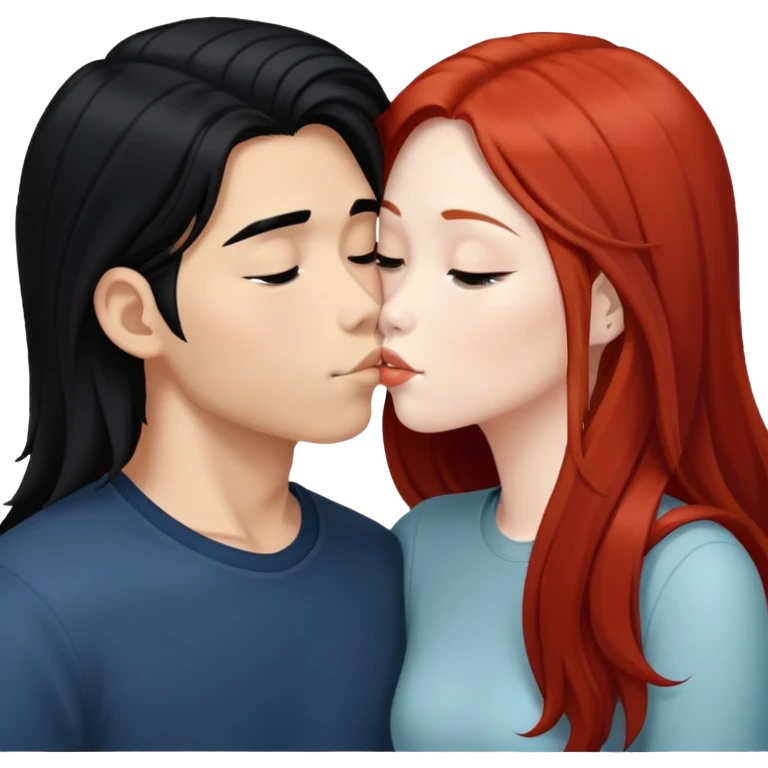 long hair asian boy kisses redhead white girl  emoji