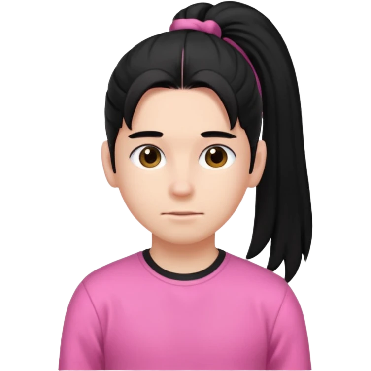 An emoji of a soft boy with black long hair in a poney tale in pink clothes emoji