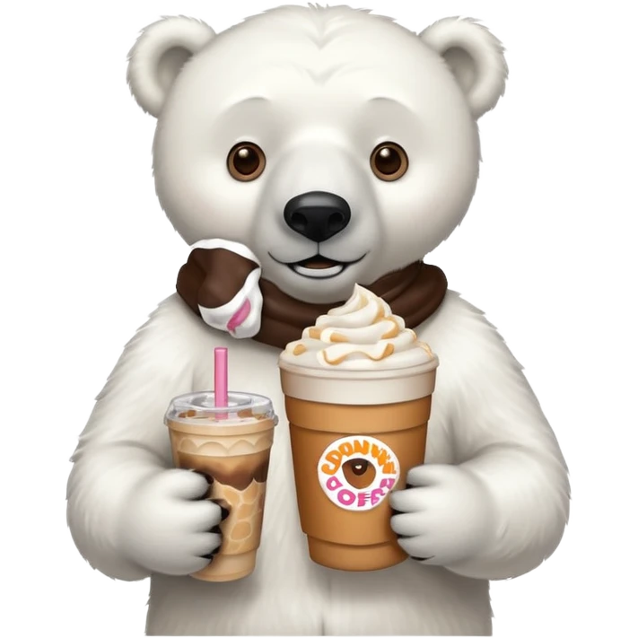 Polar bear with Dunkin iced coffee  emoji