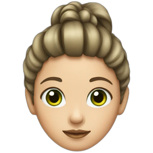 a girl with green big eyes and a round face with her hair tied back emoji