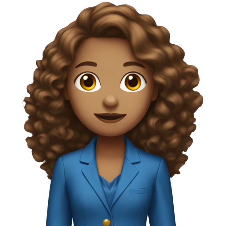 a girl in a blue pantsuit with long brown curly hair emoji