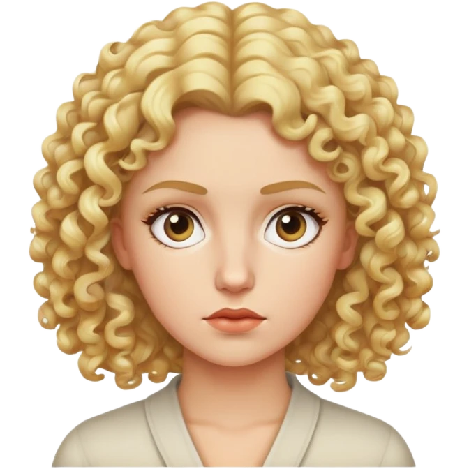 nữ 30 tuổi, tóc xoăn màu vàng, da trắng, mặt nghiêm túc emoji
