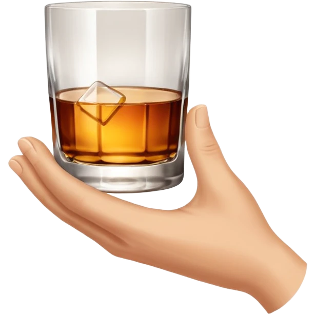 White hand holding whiskey glass with arm (right hand) emoji