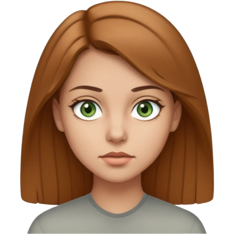 Девушка, светлая шатенка с длинами волосами, лет 25 с серо зелёными глазами по темнее с более серьезным лицом  emoji