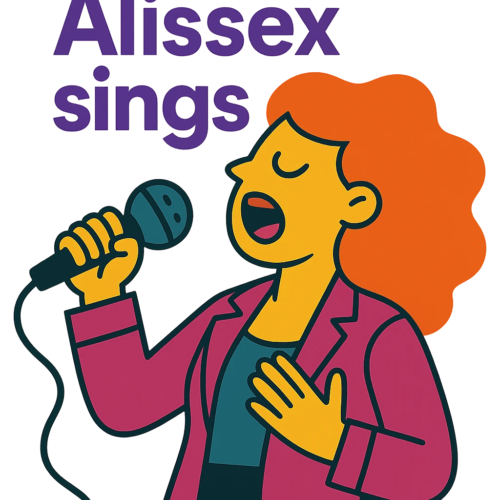vibrant toon style illustration of a singer with the text 'Alissex sings' emoji