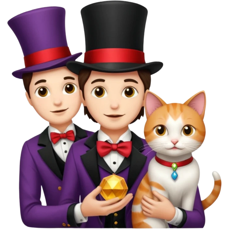 magician couple and their pet cat emoji